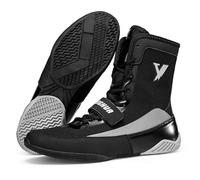 Eestfy Boxing Shoes High Top Ankle Support Lightweight Mesh Fight Boots Durable Grip for Competition Training Muay Thai Wrestling,Black,7 UK