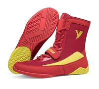Eestfy Boxing Shoes High Top Ankle Support Lightweight Mesh Fight Boots Durable Grip for Competition Training Muay Thai Wrestling,Red,6 UK