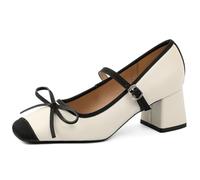 Eestfy Bridal Shoes for Women Square Toe Block Heel Mary Janes for Wedding & Reception Elegant Off White Pumps Sweet Dressy Court Shoes Comfortable Mid Heels,White,2 UK