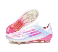 Eestfy Elastic Slip On Soccer Cleats for Training, Laceless Football Boots with FG TF Studs, Breathable Durable Shoes for Students Amateur Players,WhitePink FG,11 UK