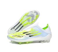 Eestfy Elastic Slip On Soccer Cleats for Training, Laceless Football Boots with FG TF Studs, Breathable Durable Shoes for Students Amateur Players,WhiteGreen FG,7 UK