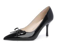 Eestfy Elegant Womens Pointed Toe Patent Leather Court Shoes Wide Width Bow Heels Classic Stiletto Pumps Professional Dress Shoes Office Formal Evening Banquet,Black 5cm,6.5 UK