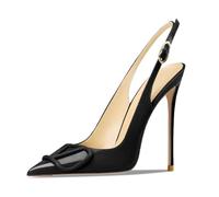 Eestfy Elegant Women's Slingback Stiletto Heels Pointed Toe High Fashion Pumps with Gold Accent for Evening & Wedding Banquet Patent Leather Detail,Black10CM,9 UK