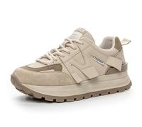 Eestfy Fashion Chunky Platform Trainers Women's Breathable Leather Sneakers with Soft Sole for Running & Street Walking Non-Slip Comfortable,Apricot,6.5 UK