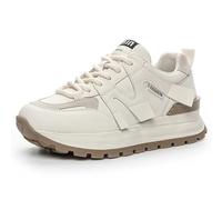 Eestfy Fashion Chunky Platform Trainers Women's Breathable Leather Sneakers with Soft Sole for Running & Street Walking Non-Slip Comfortable,Beige,5 UK