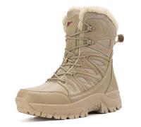 Eestfy Men's Combat Work Boots High-Top PU Upper Fur-Lined Warm Design Non-Slip Rubber Outsole Wear-Resistant for Outdoor Work & Mountain Trails,Sand,9 UK