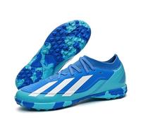 Eestfy Supportive Soccer Cleats TF Studs Lace Up Elastic Closure Football Shoes Low Top Training Shoes Natural Grass Artificial Turf Full Size 34-45,Blue TF,6 UK