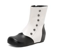 Eestfy Victorian Style Mid-Calf Boots Side Zip Chunky Block Heel Round Toe Color Block Studded Fashion Boots for Autumn & Winter Daily Wear,White,3 UK