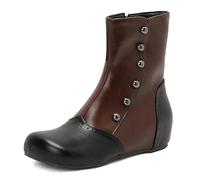 Eestfy Victorian Style Mid-Calf Boots Side Zip Chunky Block Heel Round Toe Color Block Studded Fashion Boots for Autumn & Winter Daily Wear,Brown,7 UK