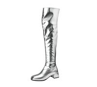 Eestfy Women s Metallic Over The Knee Fashion Boots Block Heel Zip Closure Shiny Style High Boots for Clubwear Party Dancing Street Outfits,Silver,5 UK