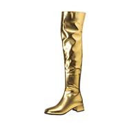 Eestfy Women s Metallic Over The Knee Fashion Boots Block Heel Zip Closure Shiny Style High Boots for Clubwear Party Dancing Street Outfits,Gold,6 UK