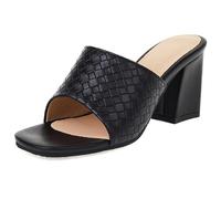 Eestfy Women Woven Block Heel Mules Open Toe Slip On Chunky Slide Sandals