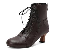 Eestfy Women's Ankle Boots Chunky Block Heel Round Toe Lace-Up Warm Fleece Lined Short Booties for Bridal Wedding Daily Walking Autumn Winter Streetwear,Brown,11 UK