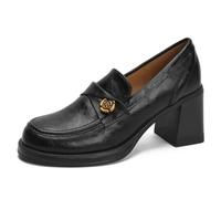 Eestfy Women's Block Heel Pumps Slip On Loafers Round Toe Platform Chunky Heel Dress Pumps for Business Casual & Work Office Lightweight Shock Absorbing Sole,Black,1.5 UK