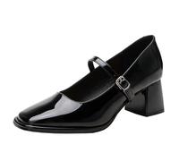 Eestfy Women's Bridal Shoes Patent Leather Square Toe Block Heels for Wedding & Reception Dressy Mary Jane Pumps Elegant Party Court Shoes Stable Mid Heel,Black,4 UK