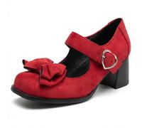 Eestfy Women's Buckle Strap Mary Jane Shoes Round Toe Block Heel Mid Heel Pumps Dress Shoes for Casual & Formal Occasions Comfortable Classic Design,Red,8 UK