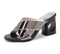Eestfy Women's Chunky Block Heel Open Toe Slide Mules Cross-Strap Hollow Sandals Comfortable Summer Dress Shoes for Office Work & Brunch,Gunmetal,10 UK