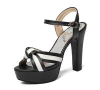 Eestfy Womens Chunky Platform High Heel Sandals Square Open Toe Ankle Strap Dress Shoes for Wedding Reception & Formal Dinner Elegant Block Heels,Black,2 UK