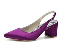 Eestfy Women's Classic Pointed Toe Slingback Pumps Block Heel Court Shoes Elegant Dress Heels Timeless Style Comfortable Fit Design,Purple,4 UK