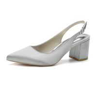 Eestfy Women's Classic Pointed Toe Slingback Pumps Block Heel Court Shoes Elegant Dress Heels Timeless Style Comfortable Fit Design,Silver,9 UK