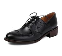 Eestfy Women's Classic Wingtip Oxford Shoes Chunky Block Heel Lace Up Round Toe Brogues for Wedding Reception & Business Meeting Perforated,Black,3 UK