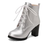 Eestfy Women's Combat Boots Platform Ankle Boots Chunky Block Heel Lace-Up Round Toe Fashion Boots for Office Wear & Street Style,Silver,5 UK