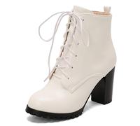 Eestfy Women's Combat Boots Platform Ankle Boots Chunky Block Heel Lace-Up Round Toe Fashion Boots for Office Wear & Street Style,White,2 UK