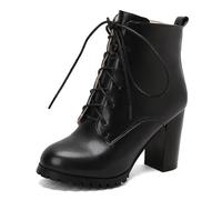 Eestfy Women's Combat Boots Platform Ankle Boots Chunky Block Heel Lace-Up Round Toe Fashion Boots for Office Wear & Street Style,Black,4 UK