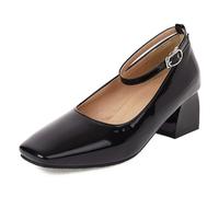 Eestfy Womens Comfort Shoes Mary Jane Pumps Block Heel Square Toe Buckle Strap Casual Work Shoes for Walking & Long Standing Soft Insole,Black,7 UK