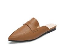 Eestfy Women's Comfortable Pointed Toe Mule Flats Slip On Backless Loafer Slides Lightweight Walking Shoes Non Slip Sole,Light Brown,6.5 UK