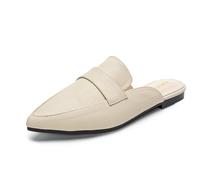 Eestfy Women's Comfortable Pointed Toe Mule Flats Slip On Backless Loafer Slides Lightweight Walking Shoes Non Slip Sole,Apricot,4.5 UK