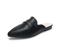 Eestfy Women's Comfortable Pointed Toe Mule Flats Slip On Backless Loafer Slides Lightweight Walking Shoes Non Slip Sole,Black,4.5 UK