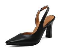 Eestfy Women's Court Shoes Chunky Block Heel Slingback Memory Foam Pointed Toe Work Pumps Business Office Heels Classic Dress Pumps,Black,2 UK