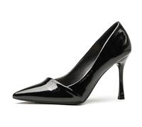 Eestfy Women's Court Shoes Stiletto Heel Pointed Toe Slip On Pumps for Office & Daily Commute Patent Leather Memory Foam Wide Fit Modern Chic Comfort,Black 7cm,10 UK
