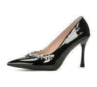 Eestfy Women's Crystal Embellished Pointed Toe Pumps Stiletto Heel Court Shoes for Wedding Ceremony & Formal Evening Wide Fit Comfortable Patent Leather,Black 7CM,10 UK