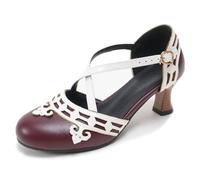 Eestfy Women's Cutout Block Heel Sandals Cross-Strap Two-Tone Vintage | 6cm chunky heel cutout midsole cross-strap vamp ankle buckle closure sizes 34-48
