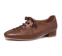 Eestfy Women's Dress Flats Square Toe Lace Up Low Block Heel Vintage Elegant Oxford Pumps Formal Shoes for Wedding Guest & Evening Events,Brown,4.5 UK