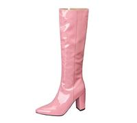 Eestfy Womens Dress Party Go Go Boots 1960s and 70s Retro Knee High with Zip Closure Boots for Autumn & Winter Party & Streetwear Fashion,Pink,4.5 UK
