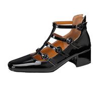 Eestfy Women's Extended Size Mary Jane Shoes Square Toe Block Heel Buckle Strap Comfortable Dress Pumps Stable Mid Heel Shoes for Wide Fit & Large Size Women,Black,4 UK