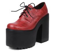 Eestfy Women's Extra High Platform Oxford Pumps Round Toe Thick Sole Shoes Lace-Up Chunky Block Heel Gothic Punk Inspired Fashion Casual Dress Ankle Boots for Women,Red,6.5 UK