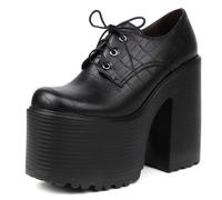 Eestfy Women's Extra High Platform Oxford Pumps Round Toe Thick Sole Shoes Lace-Up Chunky Block Heel Gothic Punk Inspired Fashion Casual Dress Ankle Boots for Women,Black,4.5 UK