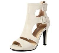 Eestfy Women's Fashion Gladiator Heel Sandals Suede Cut Out Open Toe Buckle Strap Dress Pumps for Street Style & Summer Outfit Cone Heel Lift,Beige 9cm,2 UK