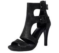 Eestfy Women's Fashion Gladiator Heel Sandals Suede Cut Out Open Toe Buckle Strap Dress Pumps for Street Style & Summer Outfit Cone Heel Lift,Black 9cm,6 UK