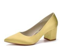 Eestfy Women's Fashion Pointed Toe Block Heel Pumps Satin Slip On Heels Comfortable 6cm Heel Elegant Court Shoes for Party Events & Casual Wear,Gold,7 UK