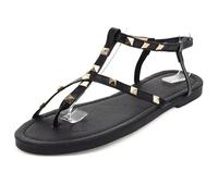 Eestfy Women's Flat Rhinestone Gladiator Sandals Adjustable Ankle Strap Crystal Toe Ring Summer Vacation Sandals Street Walking Flip Flops,Black,5 UK