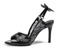 Eestfy Women's French Style Lace Up Sandals Stiletto High Heels Peep Toe Bow Pumps Elegant Dress Shoes for Wedding Party Evening Formal Occasions,Black,4.5 UK