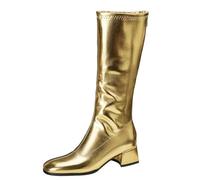 Eestfy Women's Gold Silver Metallic Knee High Dance Boots Low Heel Stage Performance Footwear for Costume and Show,Gold,6.5 UK