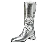 Eestfy Women's Gold Silver Metallic Knee High Dance Boots Low Heel Stage Performance Footwear for Costume and Show,Silver,12 UK