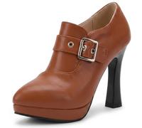 Eestfy Women's High Heel Booties Platform Stiletto Pointed Toe Buckle Accent Ankle Boots for Performance Wear & Evening Parties Sexy Clubwear Dress Footwear Brown