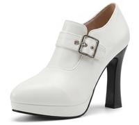 Eestfy Women's High Heel Booties Platform Stiletto Pointed Toe Buckle Accent Ankle Boots for Performance Wear & Evening Parties Sexy Clubwear Dress Footwear White